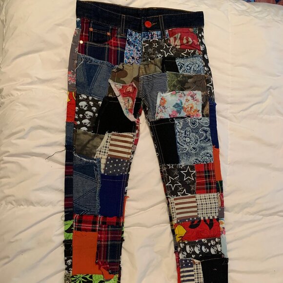 Bie Pa Patch Jeans 1971 Y2k Patchwork Straight leg Pants 27" x 29" - Picture 1 of 11